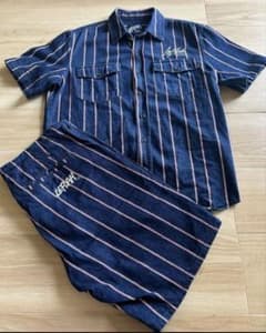 LEFLAH レフラー半袖シャツ 短パン セットアップ ストライプ XL Lのサムネイル