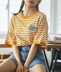 WEGO ボーダーTシャツ イエロー×ホワイト Sのサムネイル