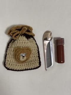 ハンドメイド かぎ針編み 巾着袋 くま ブラウンのサムネイル