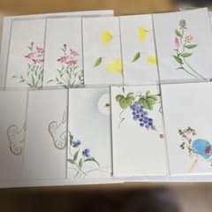 吉祥顔彩で手描き越前和紙葉書 10枚セット 手描きミニ箸袋３枚おまけつきのサムネイル