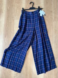 ヤマダヤ　ワイドパンツ　紺色　チェックのサムネイル