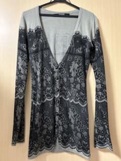 レースデザイン 長袖カーディガン グレー/ブラックのサムネイル