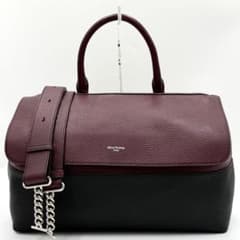 極美品】ミチノ ショルダーバッグ 2way ロゴ レザー シボ革 バイカラー 