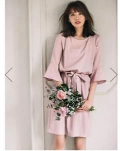 ワンピース GRL ピンク リボンベルト付きフレアスリーブワンピースのサムネイル