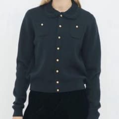 CABaN コットンカシミヤ レースコンビポケットカーディガン ネイビー