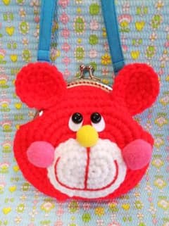 【ハンドメイド】レトロポップ くまさん がま口財布 ポーチあみぐるみポシェット⑲のサムネイル