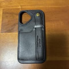 ブラックレザー iPhone16ケース カードポケット付きのサムネイル
