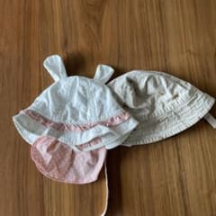 ベビー帽子 2点セット うさぎ耳 くま柄のサムネイル