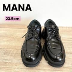 MANA マナ 23.5cm レースアップ ローファー 厚底 ブラック - メルカリ