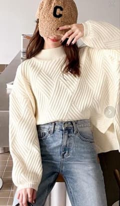 classicalelf ダイヤ柄ショート丈ニット アイボリー Mのサムネイル