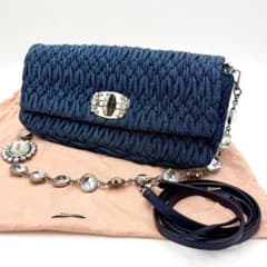 極美品 miumiuミュウミュウ デニム クリスタル ハンド