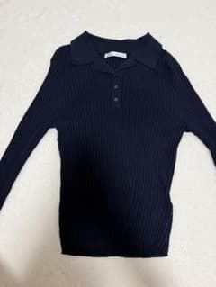 ZARA リブニット ポロシャツ ブラックのサムネイル