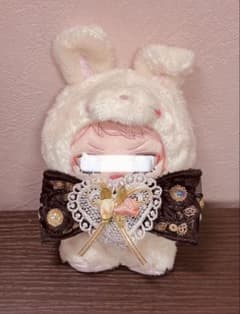 【特別価格】いつぬい ちびぐるみ リボン飾り 黒×金 ハートレース ぬい服のサムネイル