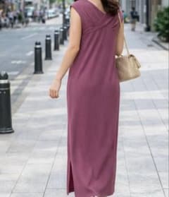 春服 リブワンピース ピンク ロングワンピース サイドスリット