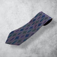 イタリア製生地PERMANDシルクタイ幾何学ダイヤ柄パープルネイビー紫紺