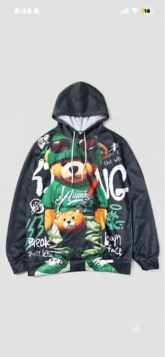 テディベア グラフィックプリント プルオーバーパーカーのサムネイル