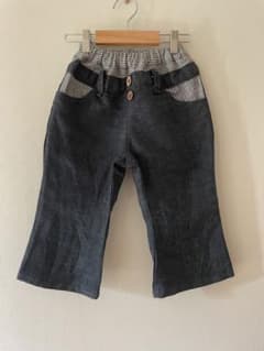 キッズ デニム風 ロングパンツ ストライプ柄ウエストのサムネイル