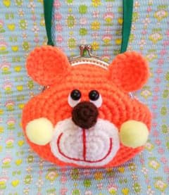 【ハンドメイド】レトロポップ くまさん がま口財布 ポーチあみぐるみポシェット⑰のサムネイル