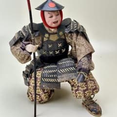 江戸〜明治時代　武者人形　槍持ち鎧武者座り人形　高さ約36cm　古美術・骨董 江戸〜明治時代 武者人形 槍持ち鎧武者座り人形 高さ約36cm 古美術