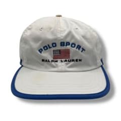 90s Polo Sport USAロゴ刺繍キャップ ホワイト×ブルー