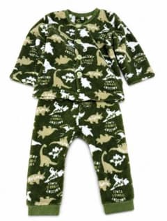 キッズ パジャマ 恐竜柄 カーキ 上下セット 80cm　冬用のサムネイル