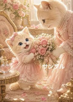 一作限り】花束を受け取る親子猫ちゃん P261 - メルカリ