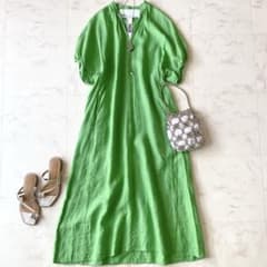 2024.美品☆ティッカ 麻 リネンワンピース ロング パフスリーブ