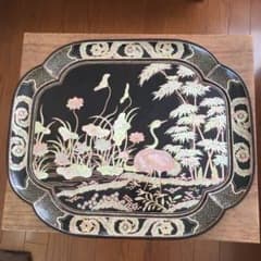 青貝瑞鳥花の図　木瓜形　香合盆　螺鈿細工　共箱 青貝瑞鳥花の図 木瓜形 香合盆 螺鈿細工 共箱 - メルカリ