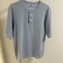 UNIQLO ワッフルヘンリーネックTシャツ ライトブルーのサムネイル