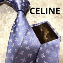 CELINE セリーヌ ネクタイ ネイビー系 トリオンフ 総柄 シルク 結婚式 CELINE セリーヌ ネクタイ ネイビー系 トリオンフ 総柄 シルク 結婚式