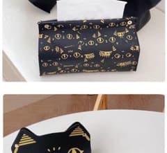 猫柄 ティッシュケース ブラック ゴールドのサムネイル