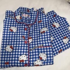 Hello Kitty 青チェック柄パジャマ上下セット Mサイズ ルームウェアのサムネイル