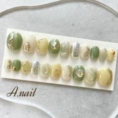【ニュアンスネイルチップ】フルサイズ グリーン イエロー 成人式 前撮り 振袖のサムネイル