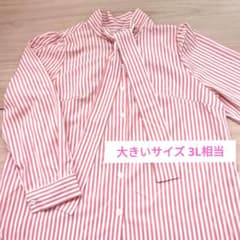 大きいサイズ3L4L相当ピンクストライプ長袖シャツのサムネイル