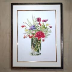 ジクレー版画 柘植彩子 額装品 水彩 紫蘇とクラブアップル 限定品 オーガニック ジクレー版画 柘植彩子 額装品 水彩 紫蘇とクラブアップル 限定品