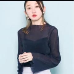 クレープハイネックトップス ブラックのサムネイル