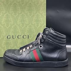 美品】グッチ ハイカットスニーカー シェリーライン メンズ レザー 黒