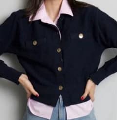 新品 ジャスグリッティー JUSGLITTY 衿付きカノコカーデガン Mネイビー