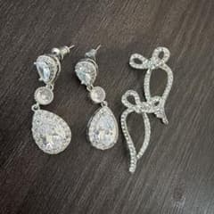 ブライダルアクセサリー ピアス リボン ドロップ シルバー 結婚式 パーティ