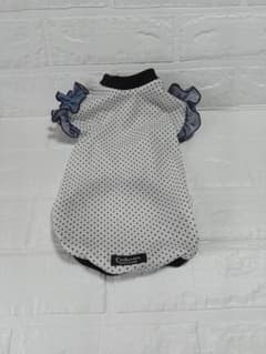 犬服　ドット柄デニムフリル袖トップス　ハンドメイド　DSのサムネイル