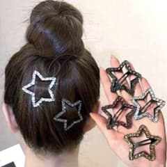 スター ヘアプン ヘアクリップ 星 ラインストーン ラメ オレンジ 紫 白