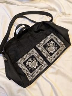 希少 久家道子 プチポワン チロリアン刺繍 ボストンバック 旅行かばん 