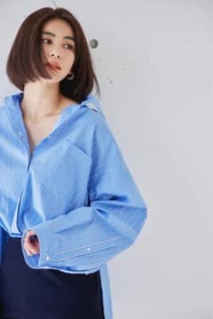 ストライプシャツ×スカート セットアップワンピースのサムネイル