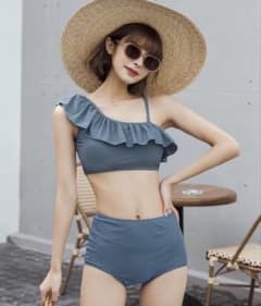 [Excellent Condition] Women's Swimsuit, Frilled One-Shoulder High-Waist Bikini, 2-Piece Set, Size M