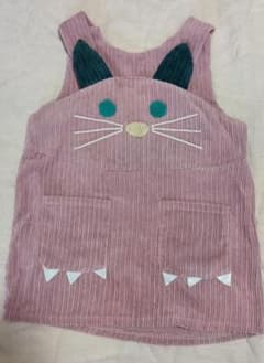 90cm前後？ 猫顔ワンピース ピンク ポケット付き 秋冬