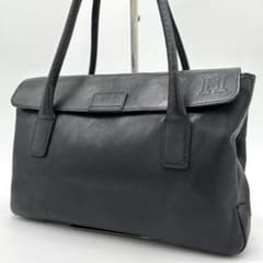 美品】ヒロフ ペルーシェ ハンドバッグ Hロゴ フラップ レザー 黒