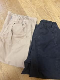 キッズ パンツ 2本セット ベージュ ブラック 130のサムネイル