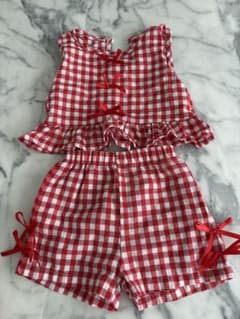 ベビー服 上下セット ギンガムチェック 赤のサムネイル
