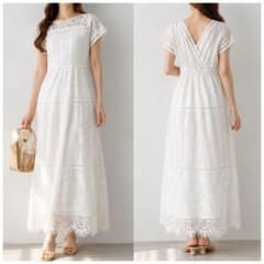 美品 ダイアグラム 総レース ロングワンピース 36 2WAY ホワイト マキシ 美品 ダイアグラム 総レース ロングワンピース 36 2WAY ホワイト