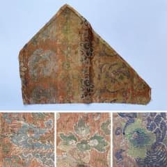 織】 ☆ 織繍 杏紅地龍鳳紋織錦片 ☆ 清朝期 団龍 団鳳 綴織文様 明清